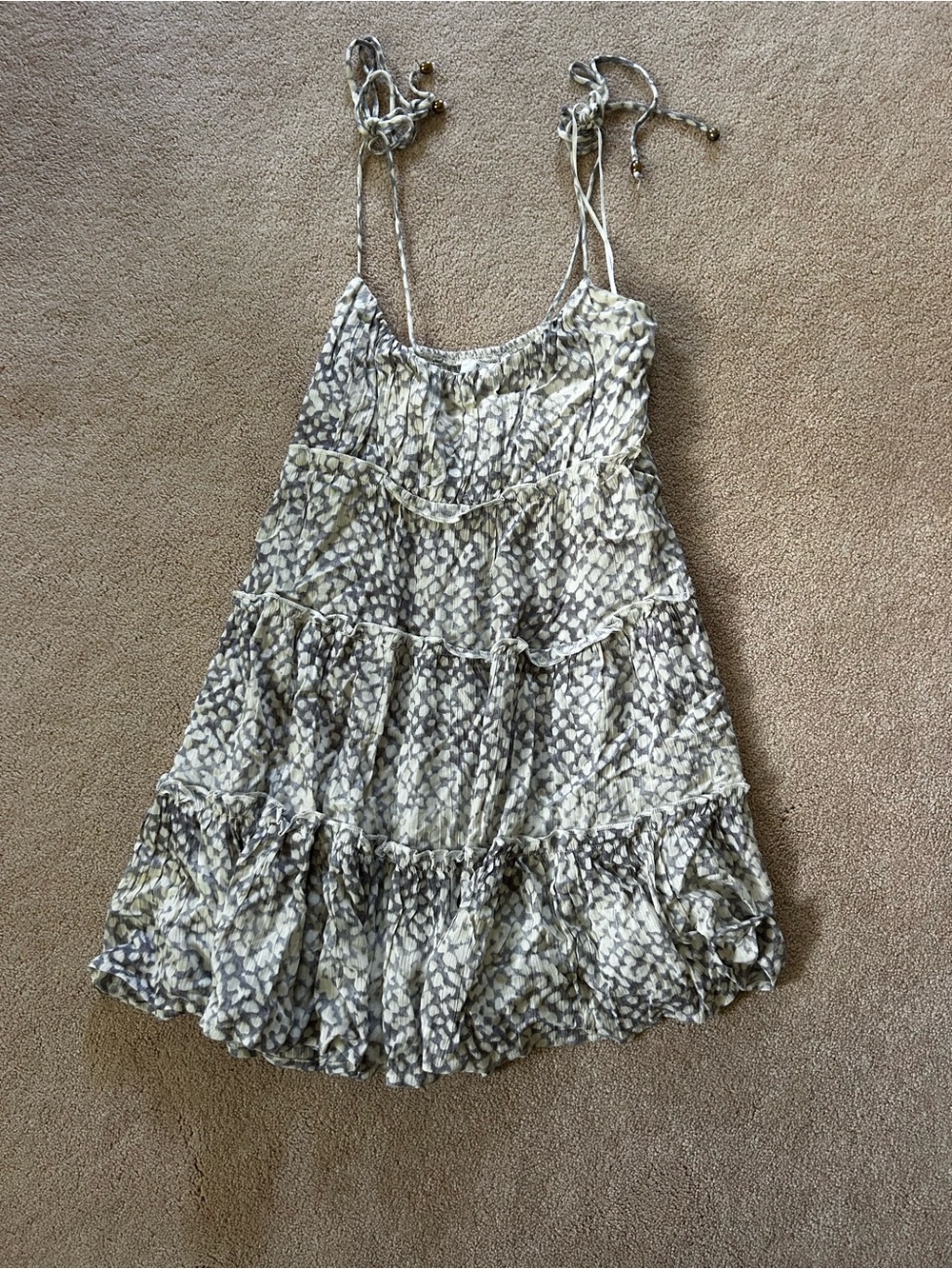 Cream and Gray Printed Mini Dress
